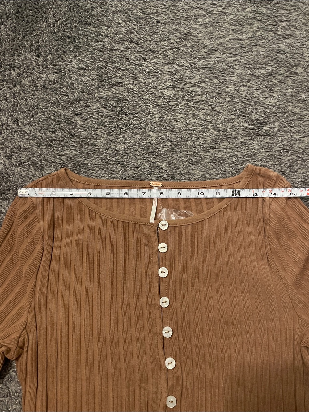 *New* Free People Chestnut Ribbed Button-Front Long Sleeve Top - Picture 4 of 9